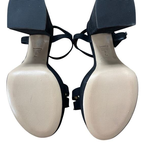 SCHUTZ Nedy Black Suede Gold Stud Chunky Platform Heel Sandals Size 9 - Picture 12 of 13